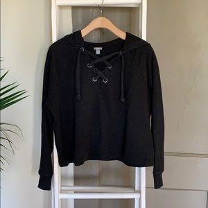 Black lace up hoodie
